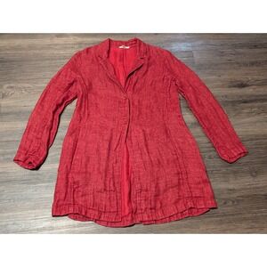 Eileen Fisher Red Linen Blend Long Sleeve Button Front Jacket XS